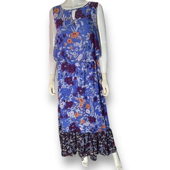CHICOS Purple Floral Print Keyhole Blouson Sleeveless Maxi Dress 2.5 L 14 - Picture 2 of 8